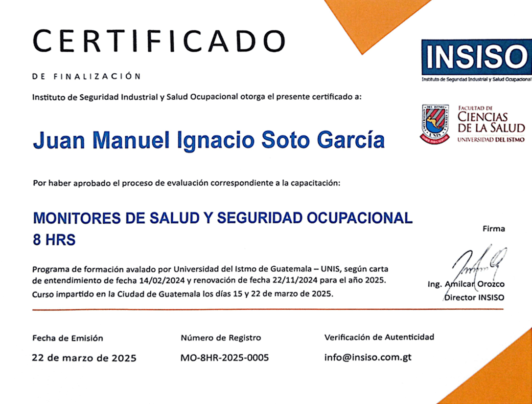 Certificado de seguridad ocupacional — Luxiola